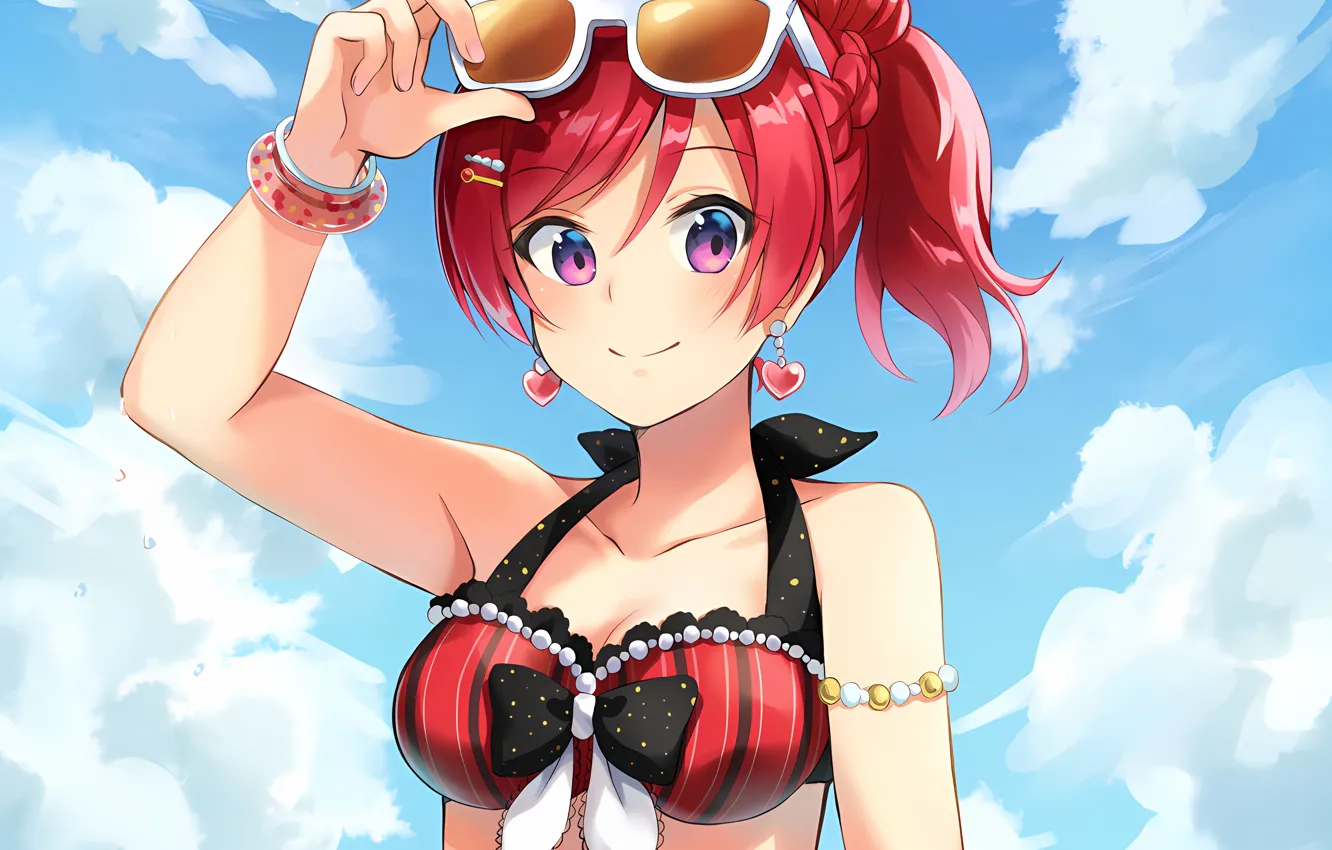 Photo wallpaper girl, sexy, cleavage, sky, long hair, boobs, anime, beautiful