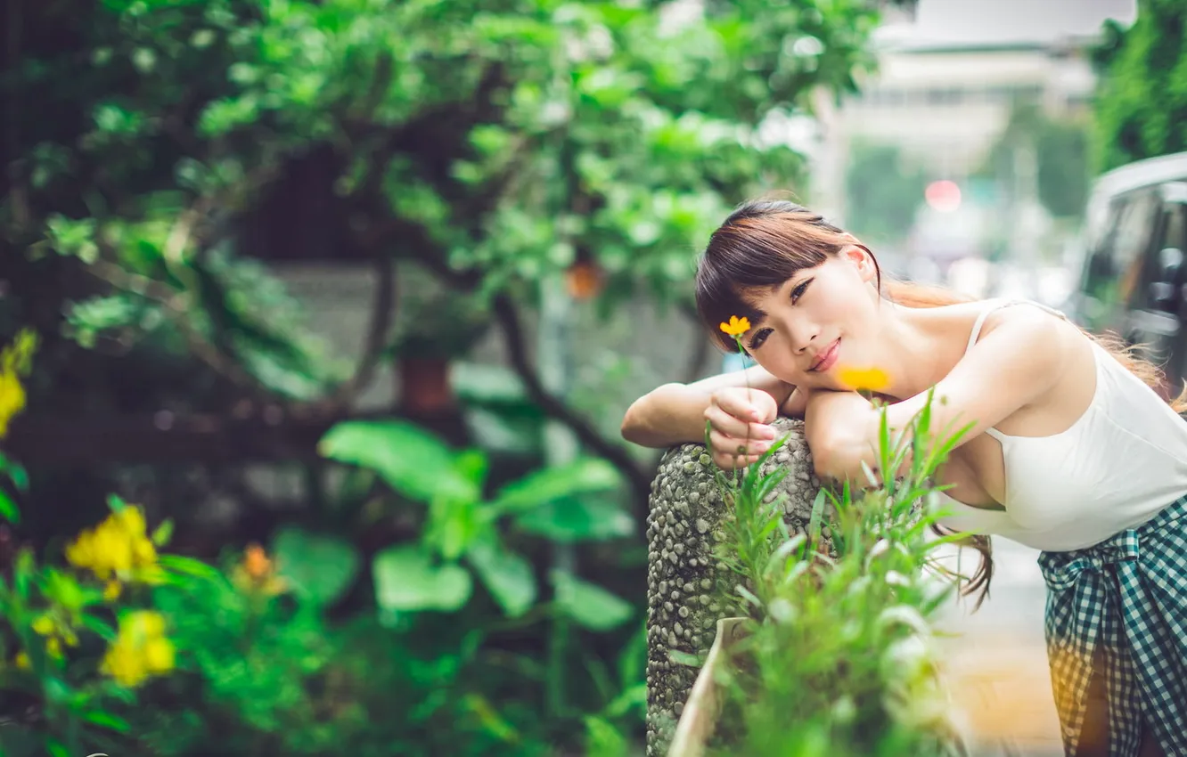 Photo wallpaper summer, girl, mood, street, Asian