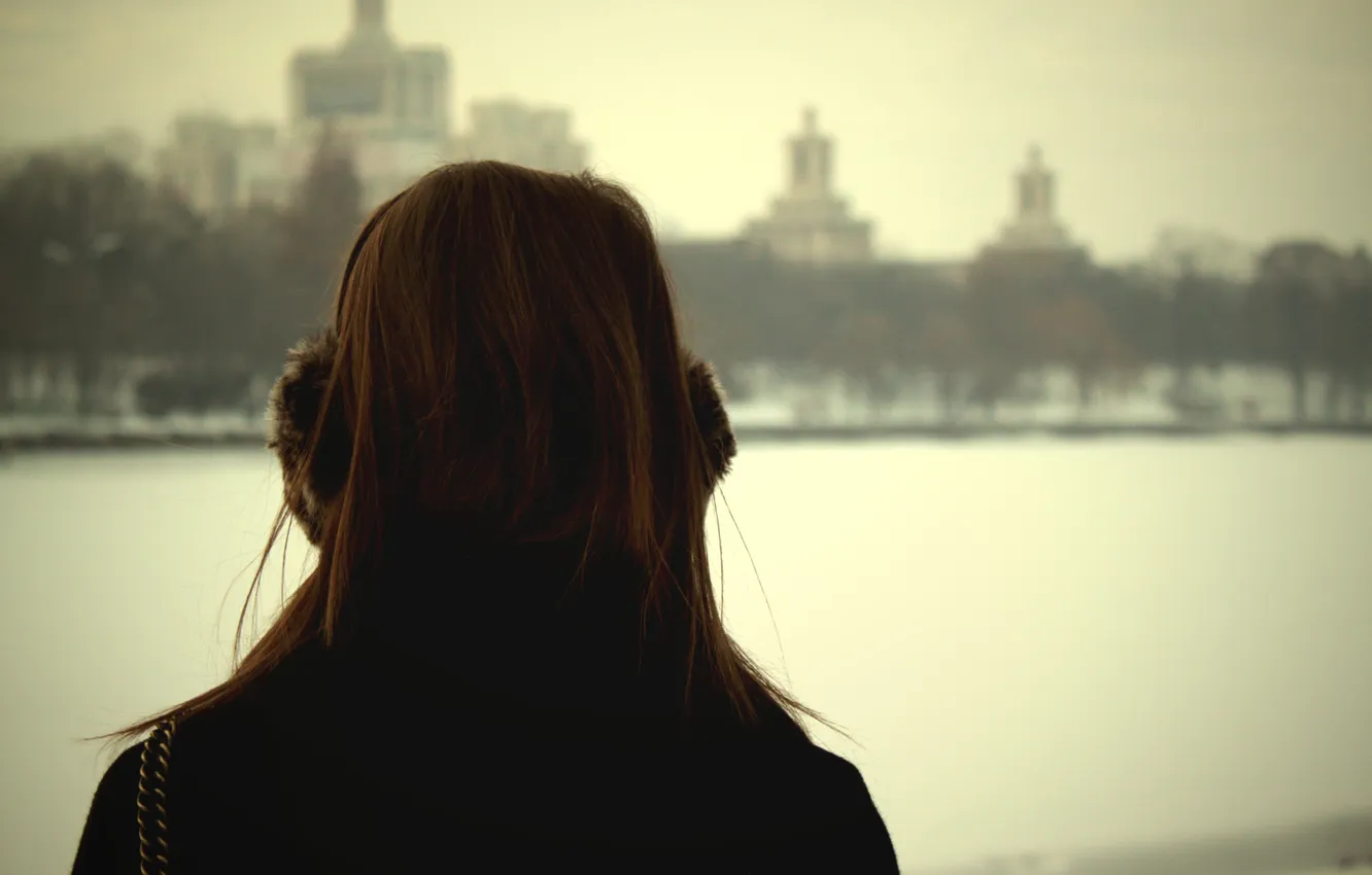 Photo wallpaper girl, hair, headphones