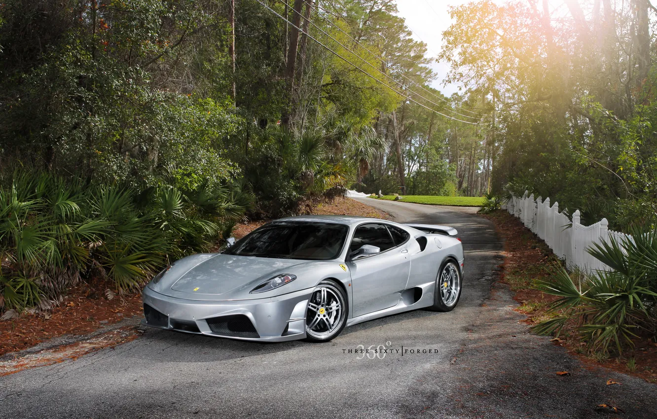 Photo wallpaper road, silver, silver, wheels, ferrari, Ferrari, f430, estate