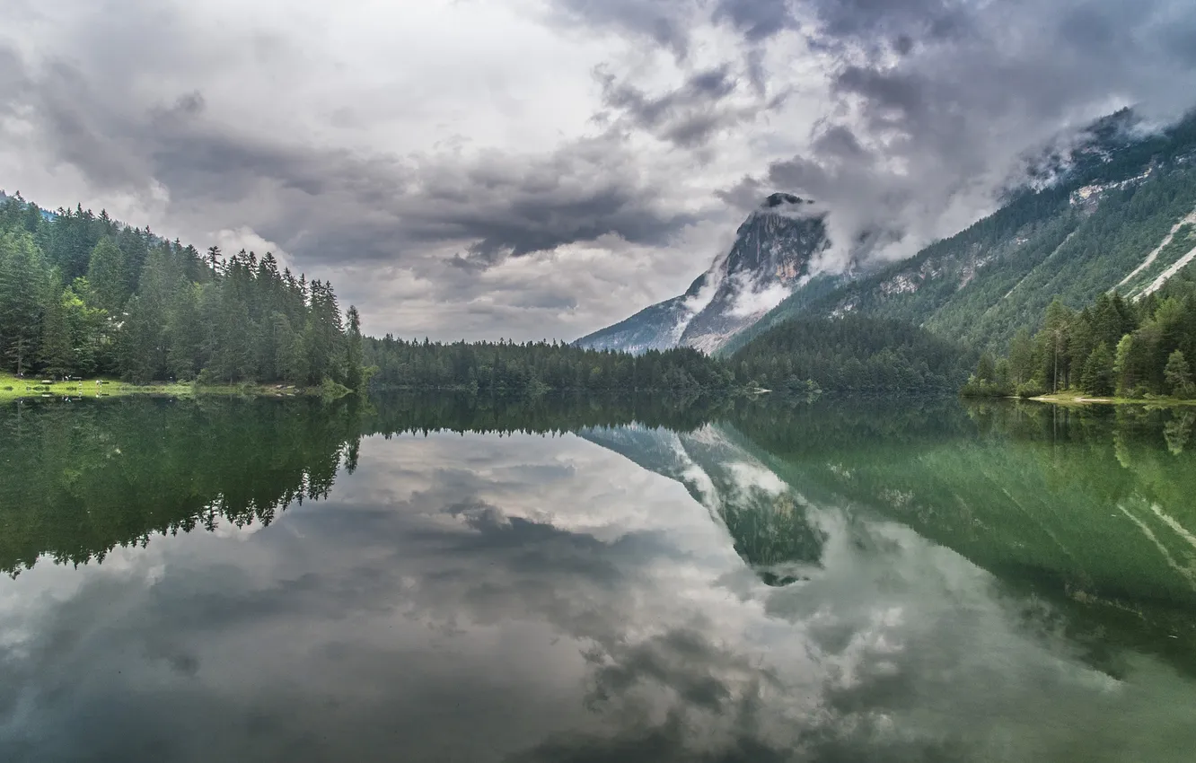 Photo wallpaper forest, landscape, mountains, nature, lake, reflection