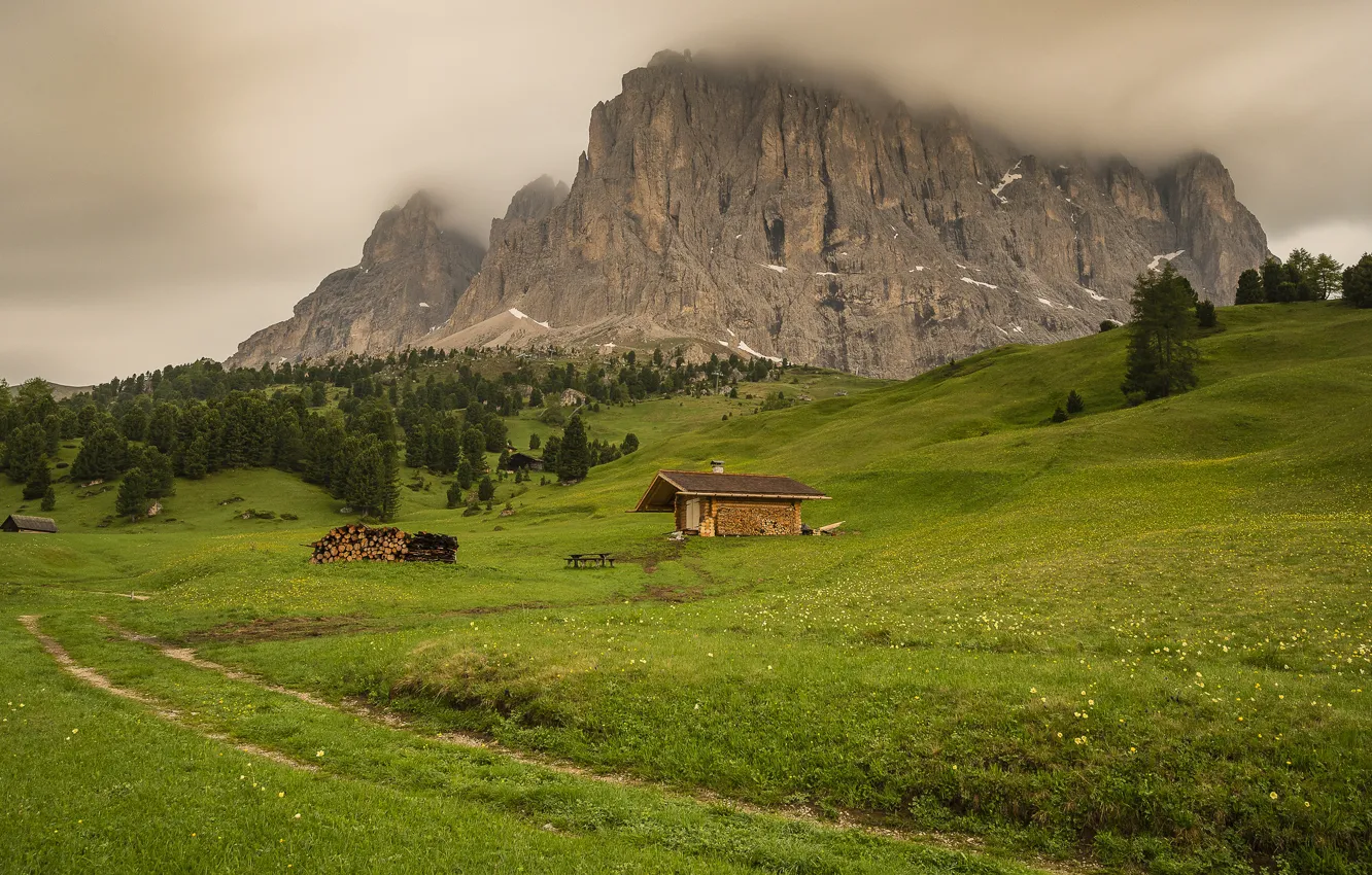 Photo wallpaper mountains, Alps, house