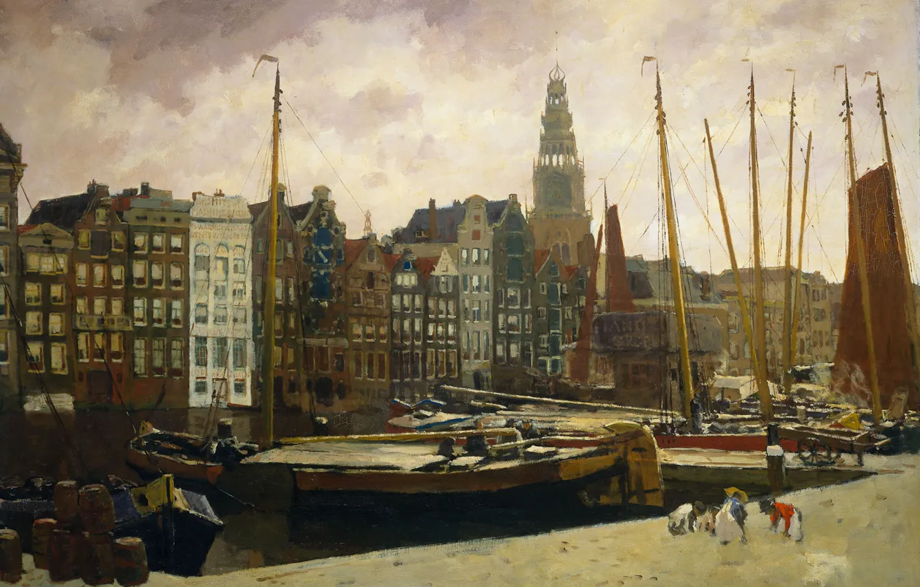 Photo wallpaper picture, the urban landscape, Georg Hendrik Breitner, The Damrak in Amsterdam