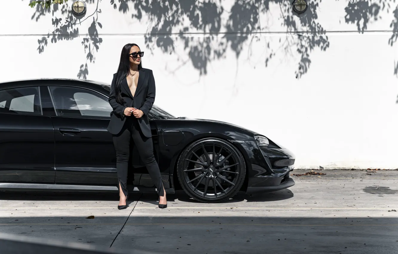 Photo wallpaper Porsche, girl, black