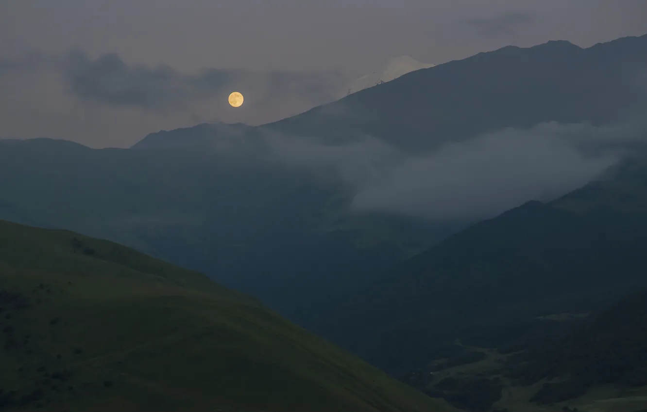 Photo wallpaper landscape, mountains, night, nature, the moon, the evening, the Caucasus