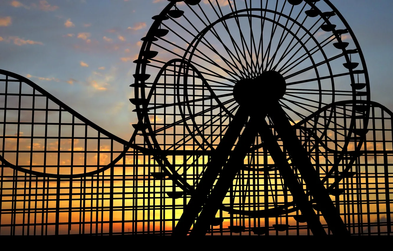 Photo wallpaper sunset, childhood, background, Wallpaper, mood, attraction, Ferris wheel, wallpaper