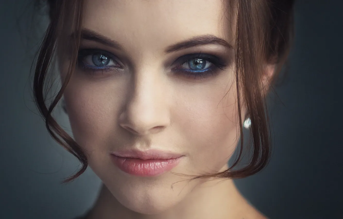 Photo wallpaper girl, photo, photographer, blue eyes, model, lips, face, brunette