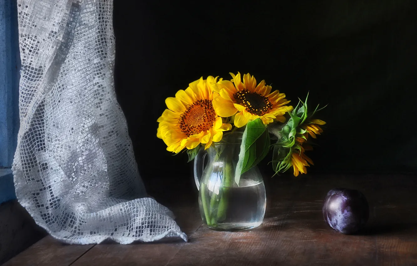 Photo wallpaper flowers, still life, bouquet, drain, sunflowers