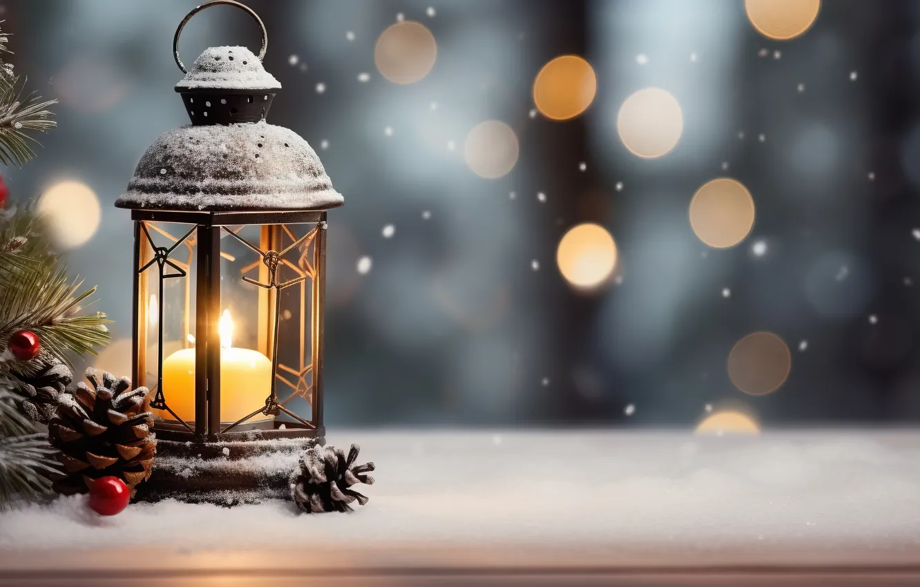 Photo wallpaper winter, snow, night, Christmas, lantern, New year, Christmas, night