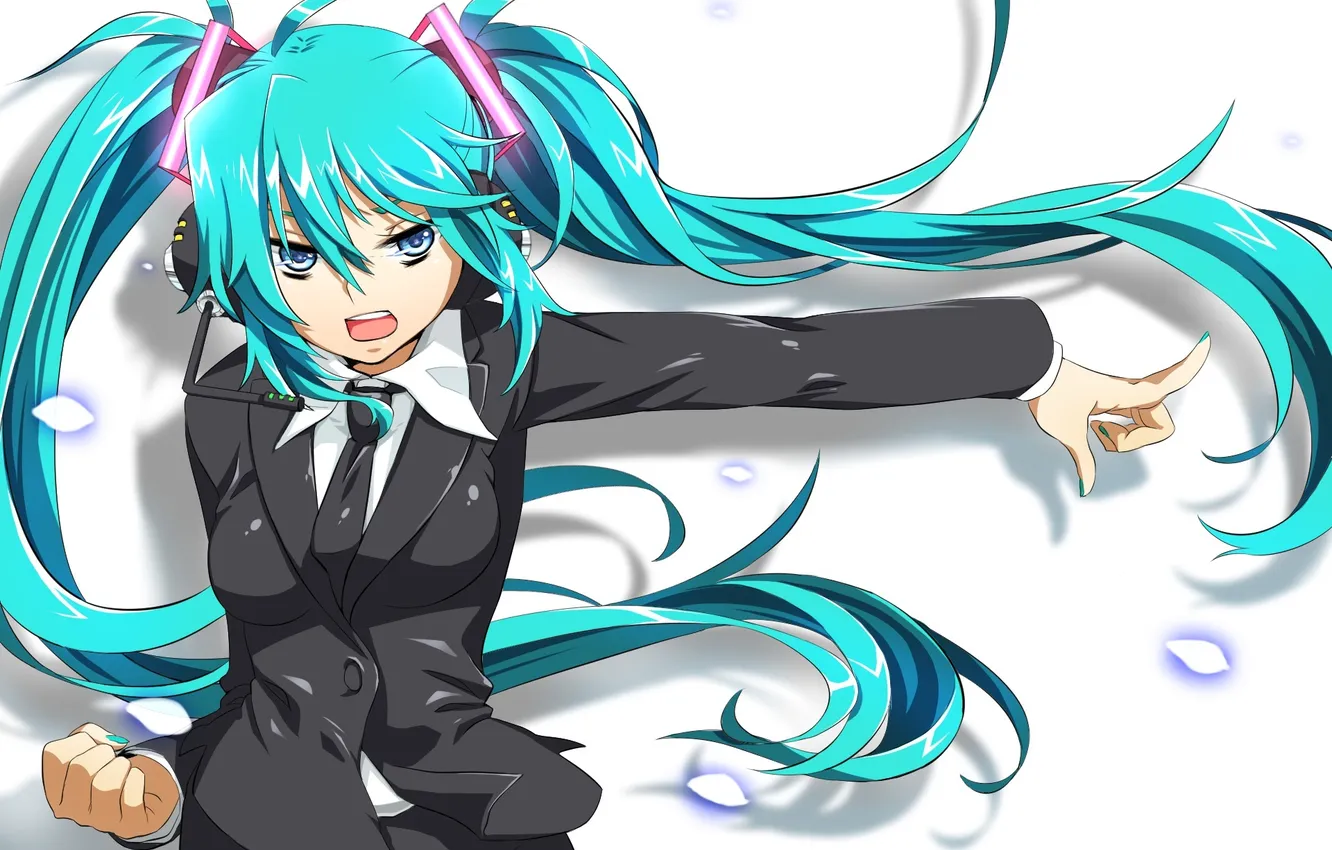 Photo wallpaper girl, headphones, art, microphone, vocaloid, hatsune miku, gesture, Vocaloid
