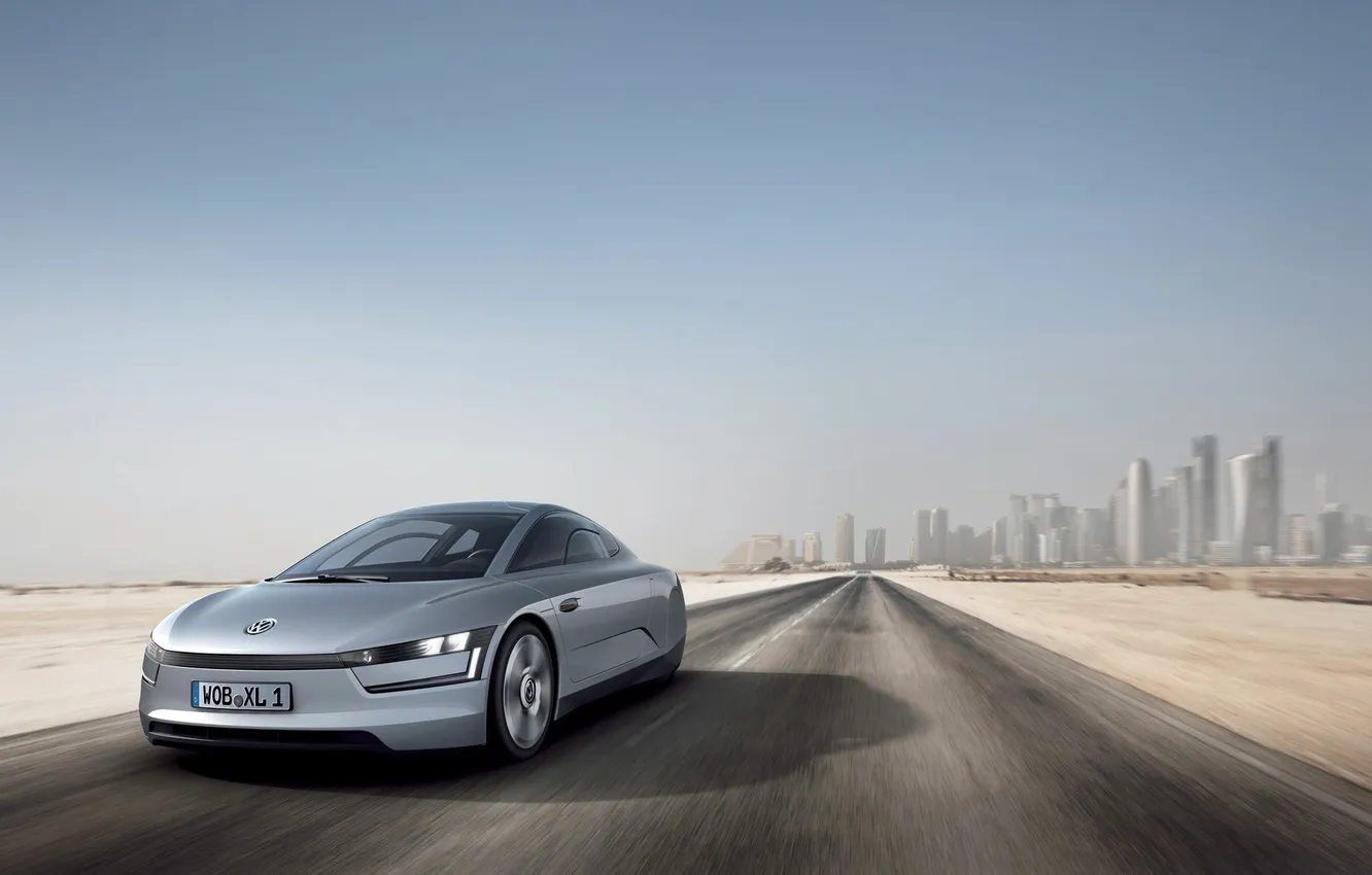 Photo wallpaper road, Concept, the sky, the city, desert, speed, Volkswagen, the concept