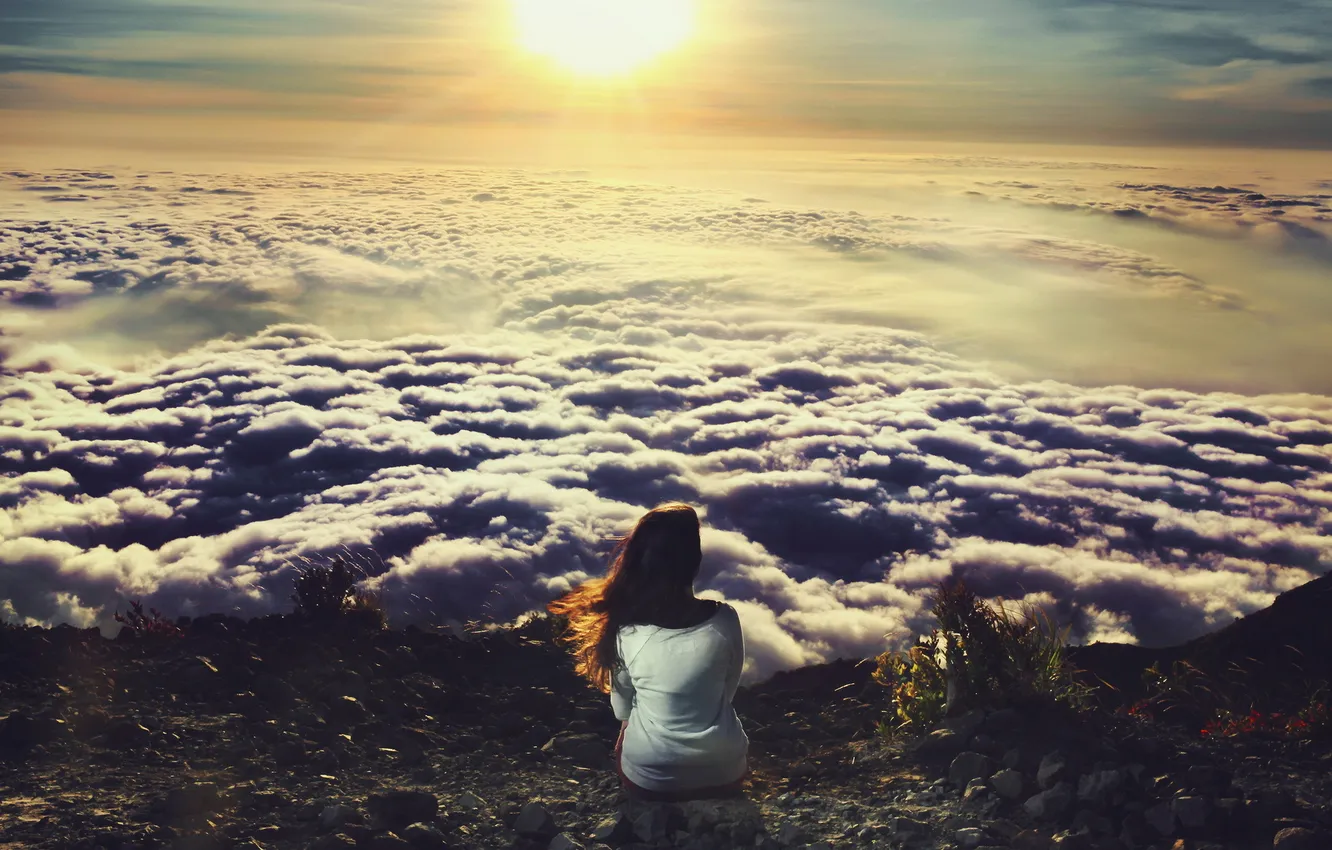 Photo wallpaper the sky, girl, mood