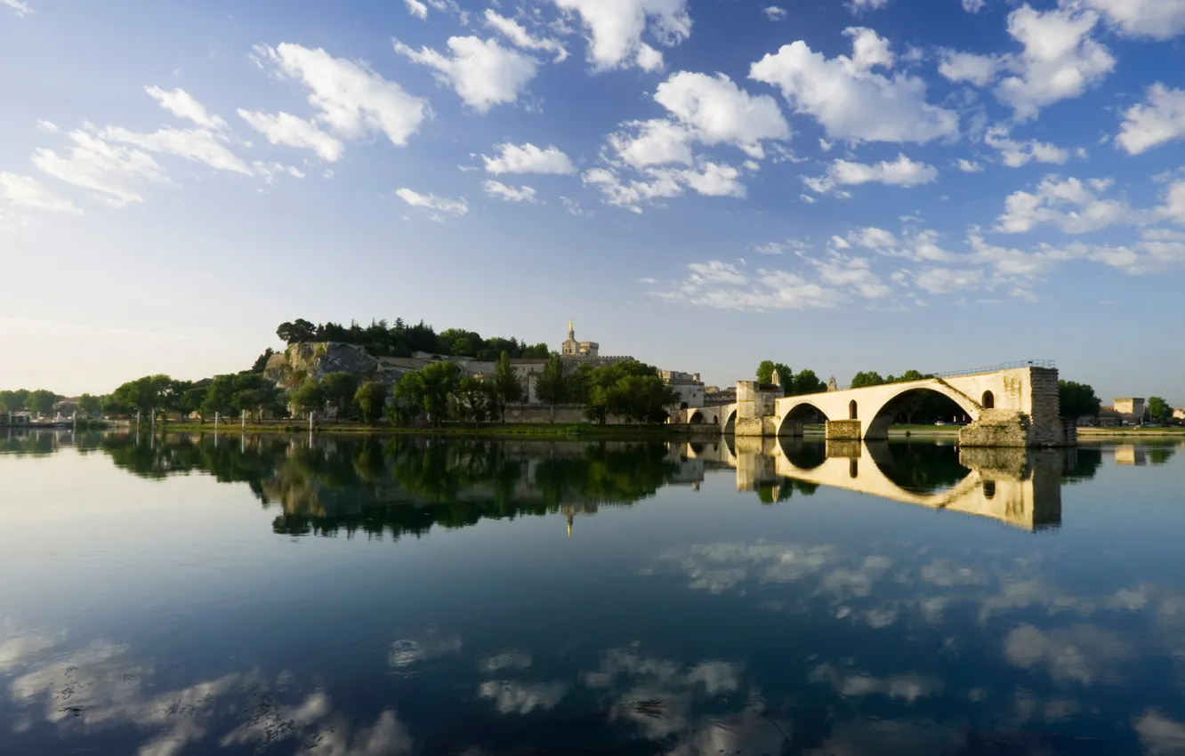 Photo wallpaper bridge, river, France, fortress, Avignon