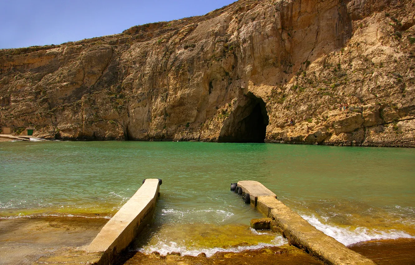 Photo wallpaper sea, the sky, rocks, cave, the grotto, Malta, Gozo