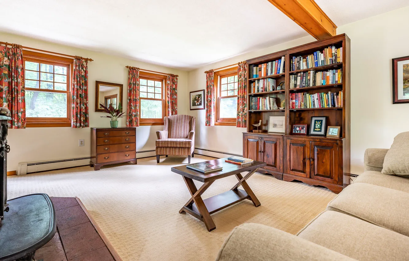 Photo wallpaper design, style, interior, fireplace, library, living room, MLS, Berkshire