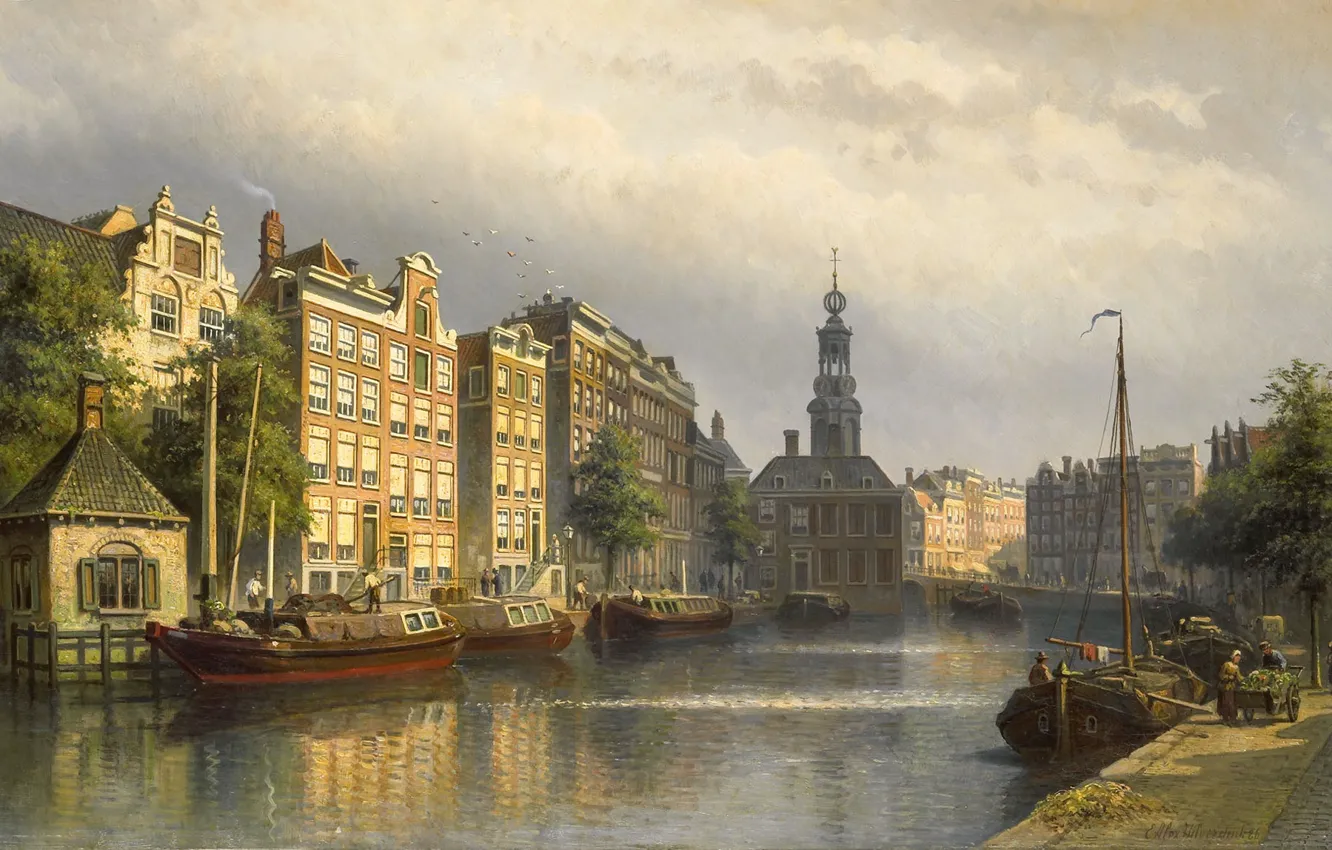 Photo wallpaper picture, the urban landscape, Edward Alexander Hilverdink, The Singel canal in Amsterdam. View of the …