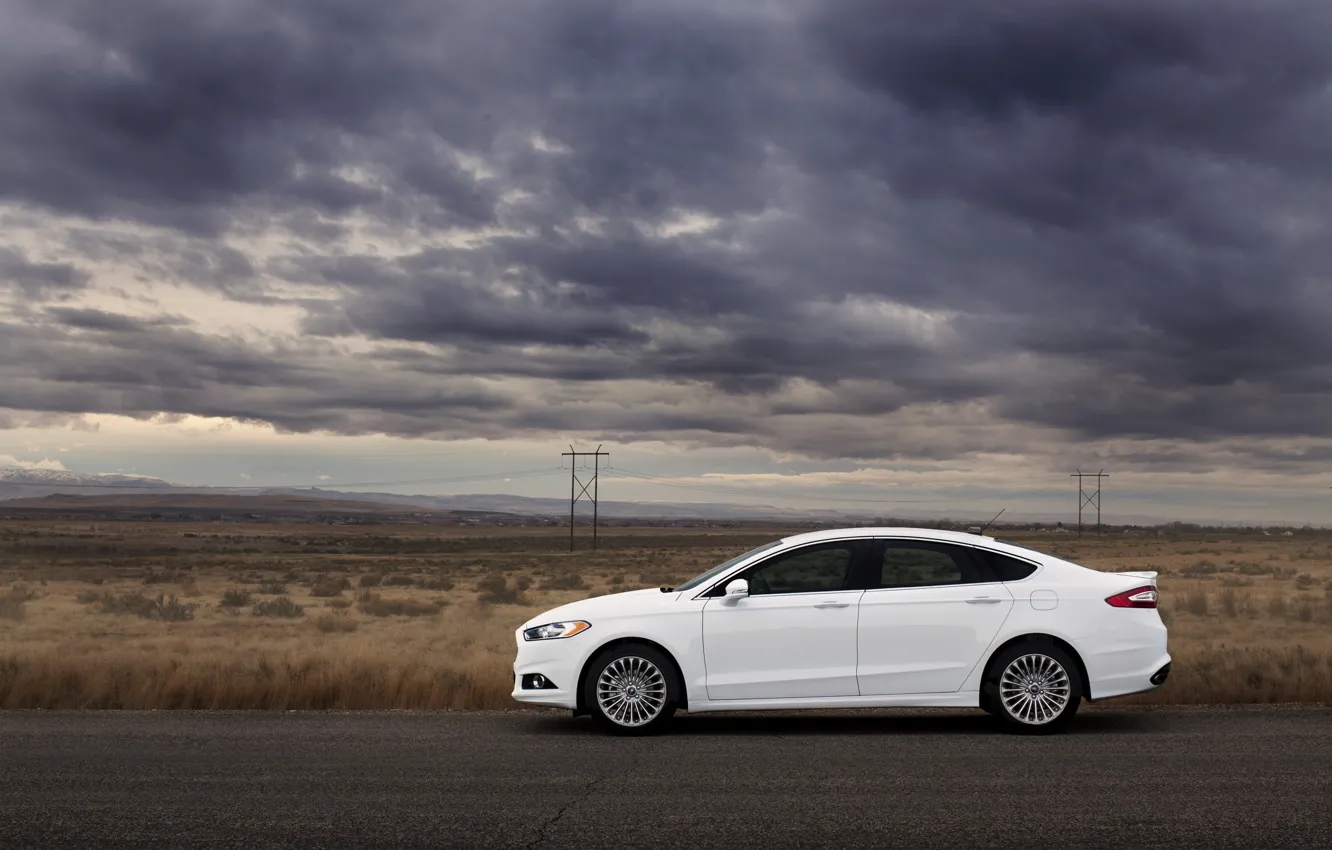 Photo wallpaper road, clouds, the steppe, Ford, Ford, Mondeo, Mondeo