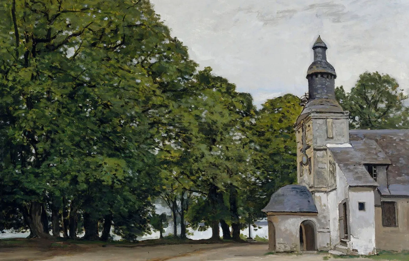 Photo wallpaper landscape, picture, Claude Monet, Claude Monet, The chapel Notre-Dame-de-grace. Honfleur
