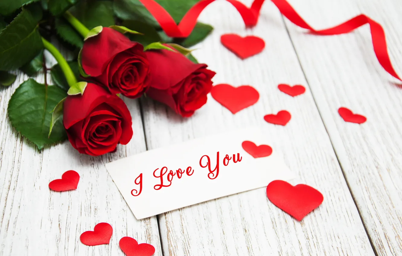 Photo wallpaper roses, red, love, buds, i love you, heart, flowers, romantic