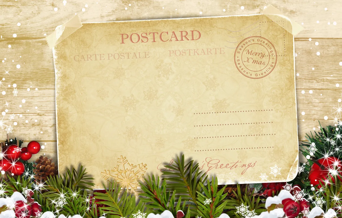 Photo wallpaper holiday, tree, Christmas, postcard, Merry Christmas, postcard, greeting