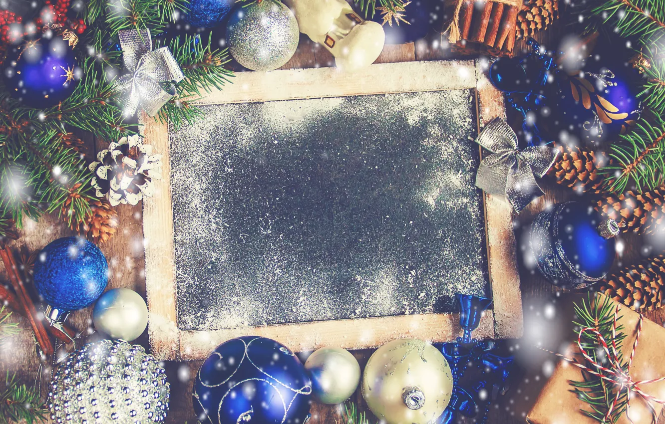 Photo wallpaper snow, decoration, balls, toys, New Year, Christmas, happy, Christmas