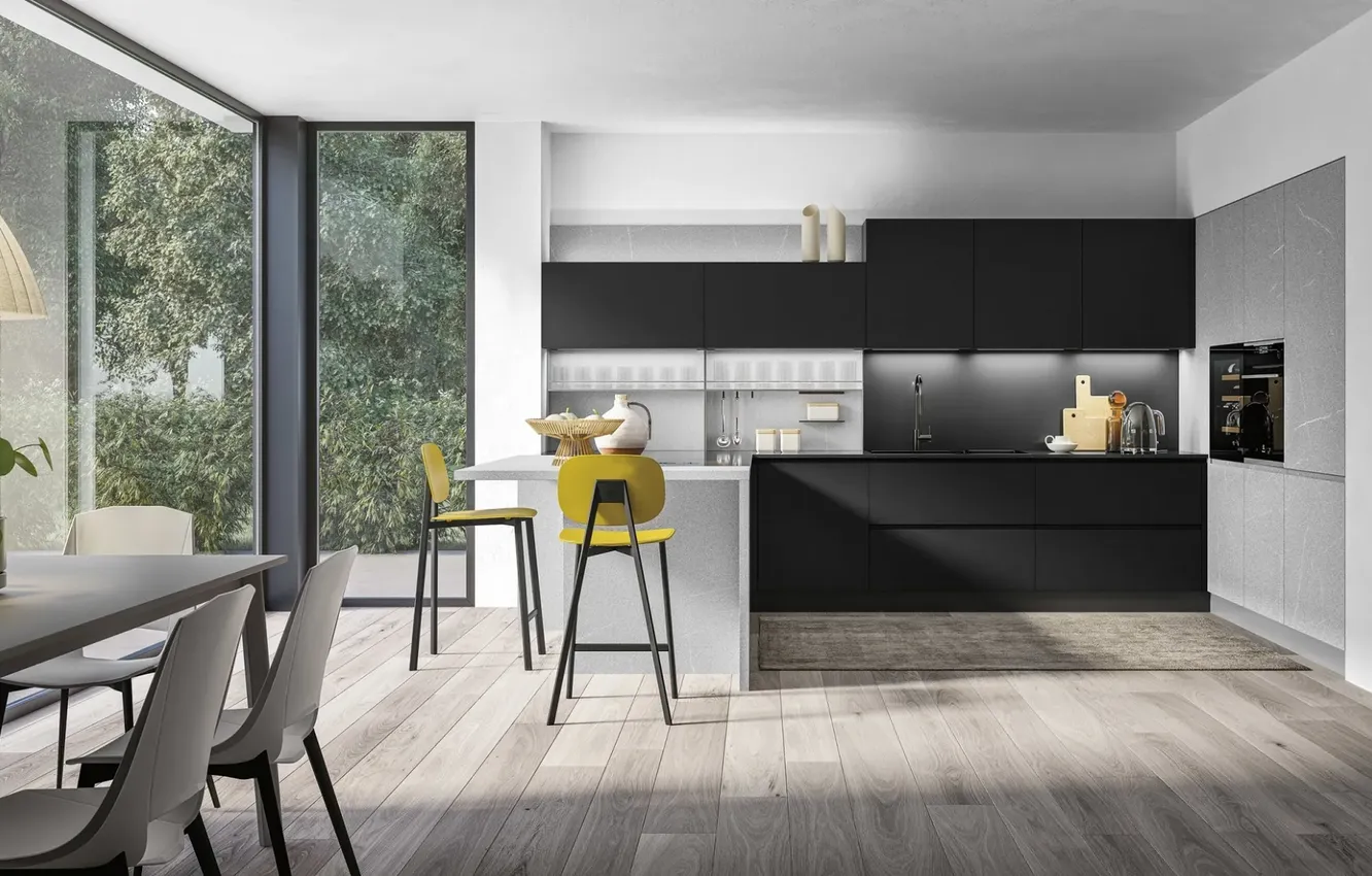 Photo wallpaper style, Villa, interior, Italy, kitchen, dining room, dining area, Italian design