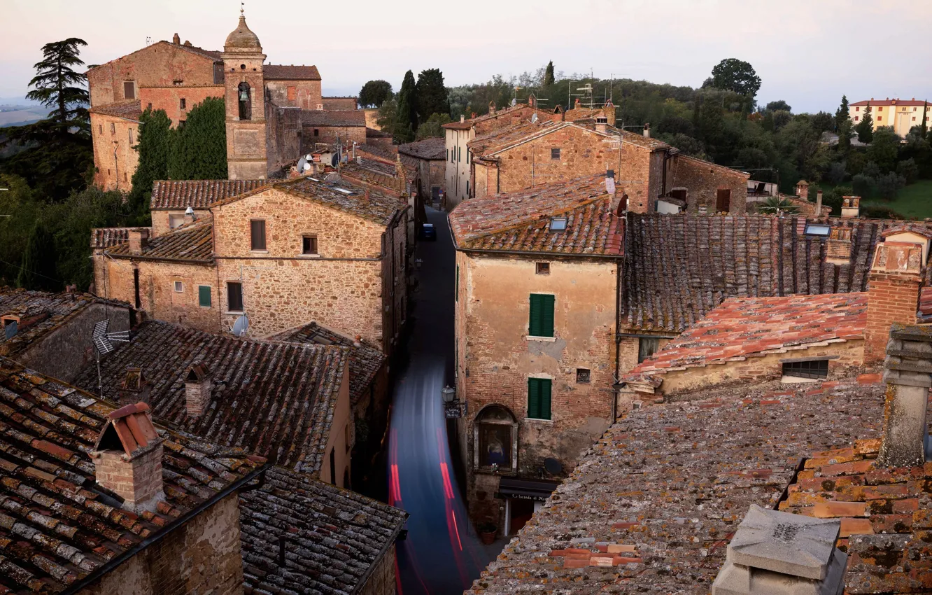 Photo wallpaper Tuscany, Morning Lights, Long time exposure