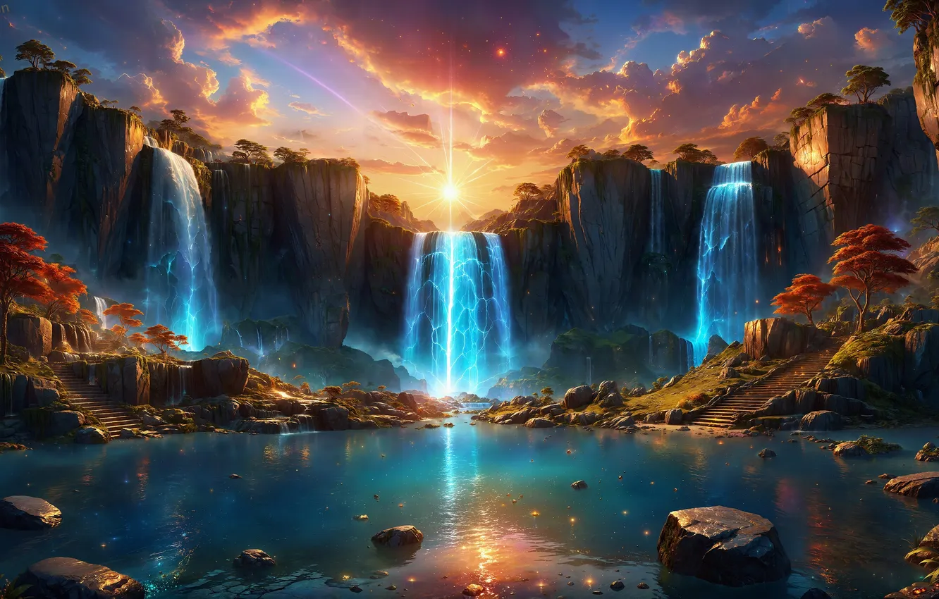 Photo wallpaper nature, waterfall, AI Art