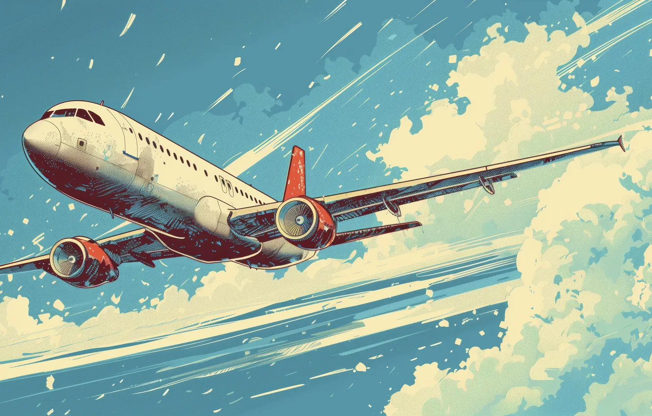 Photo wallpaper clouds, flight, art, the plane, liner