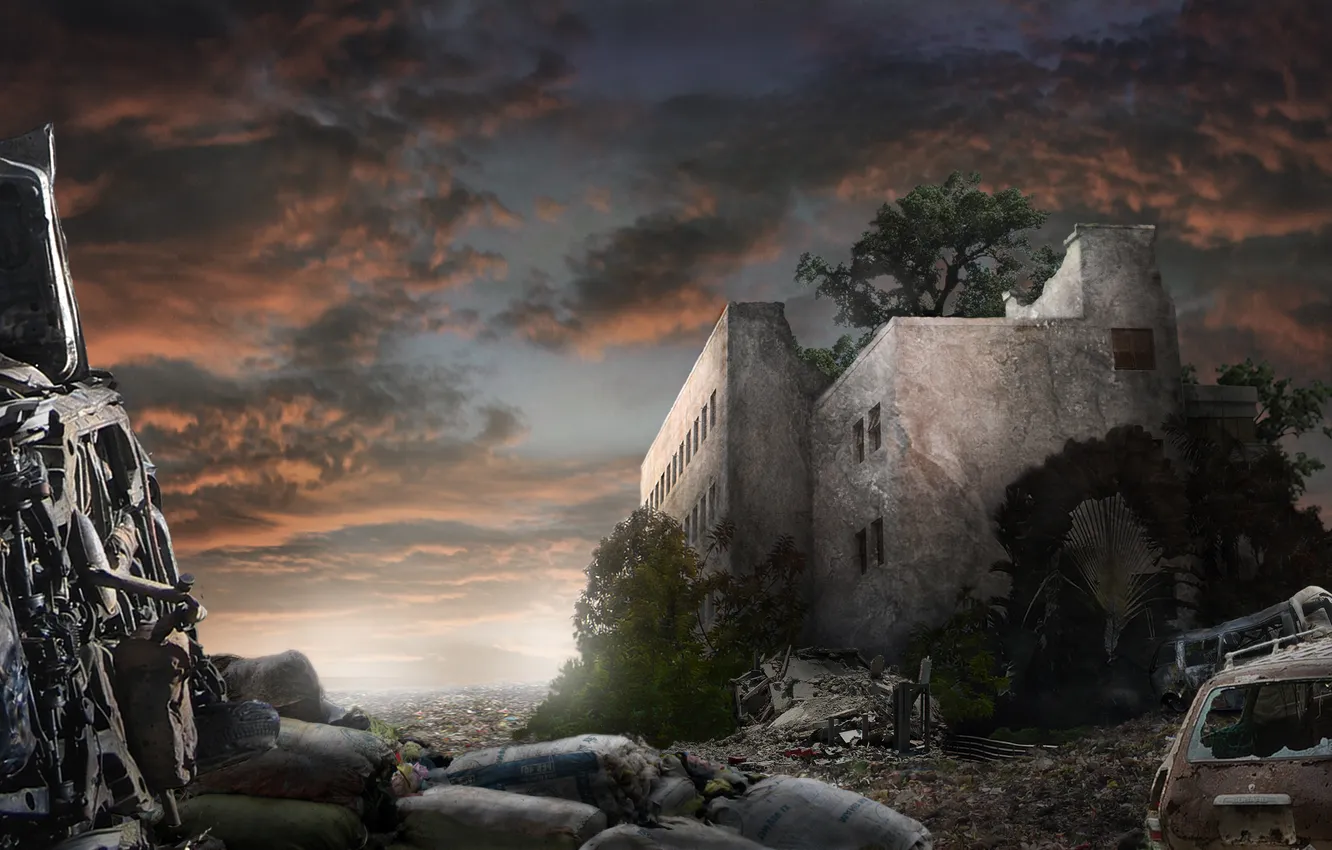 Photo wallpaper Apocalypse, the building, ruins, Niva, pustosh, Apocalyptic Ruins