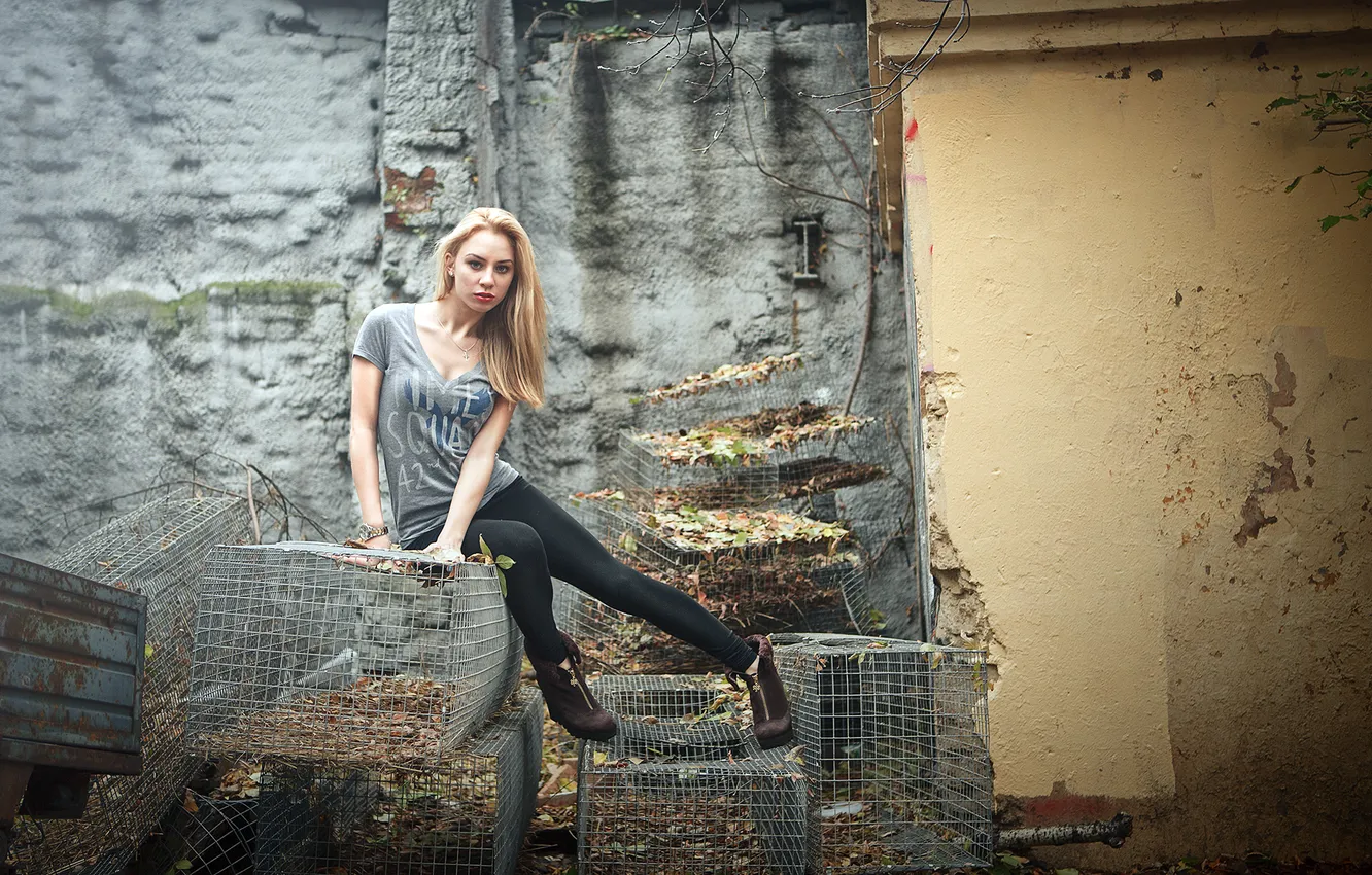 Photo wallpaper look, leaves, cell, blonde