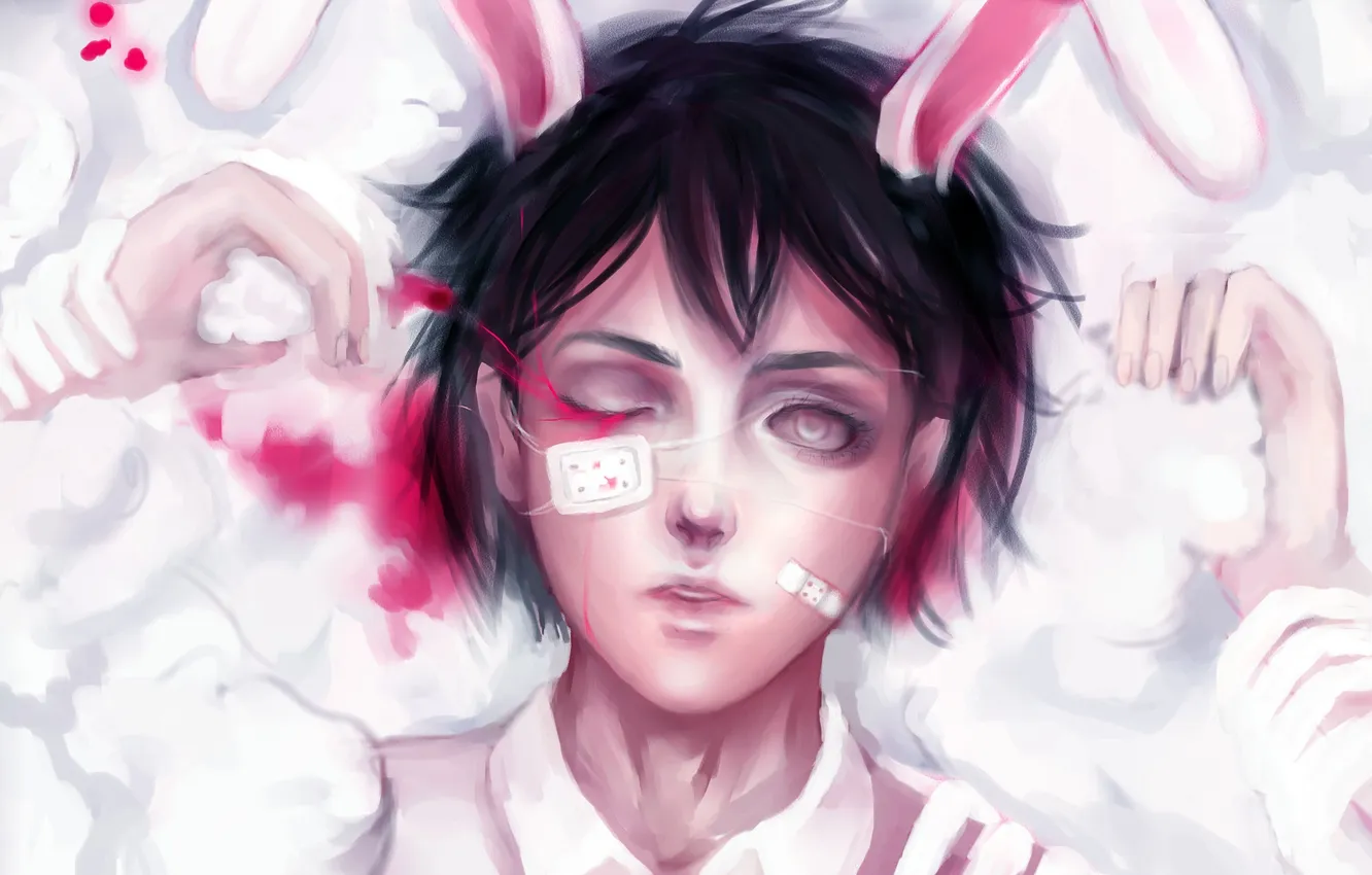 Photo wallpaper blood, guy, ears, the patch, hare