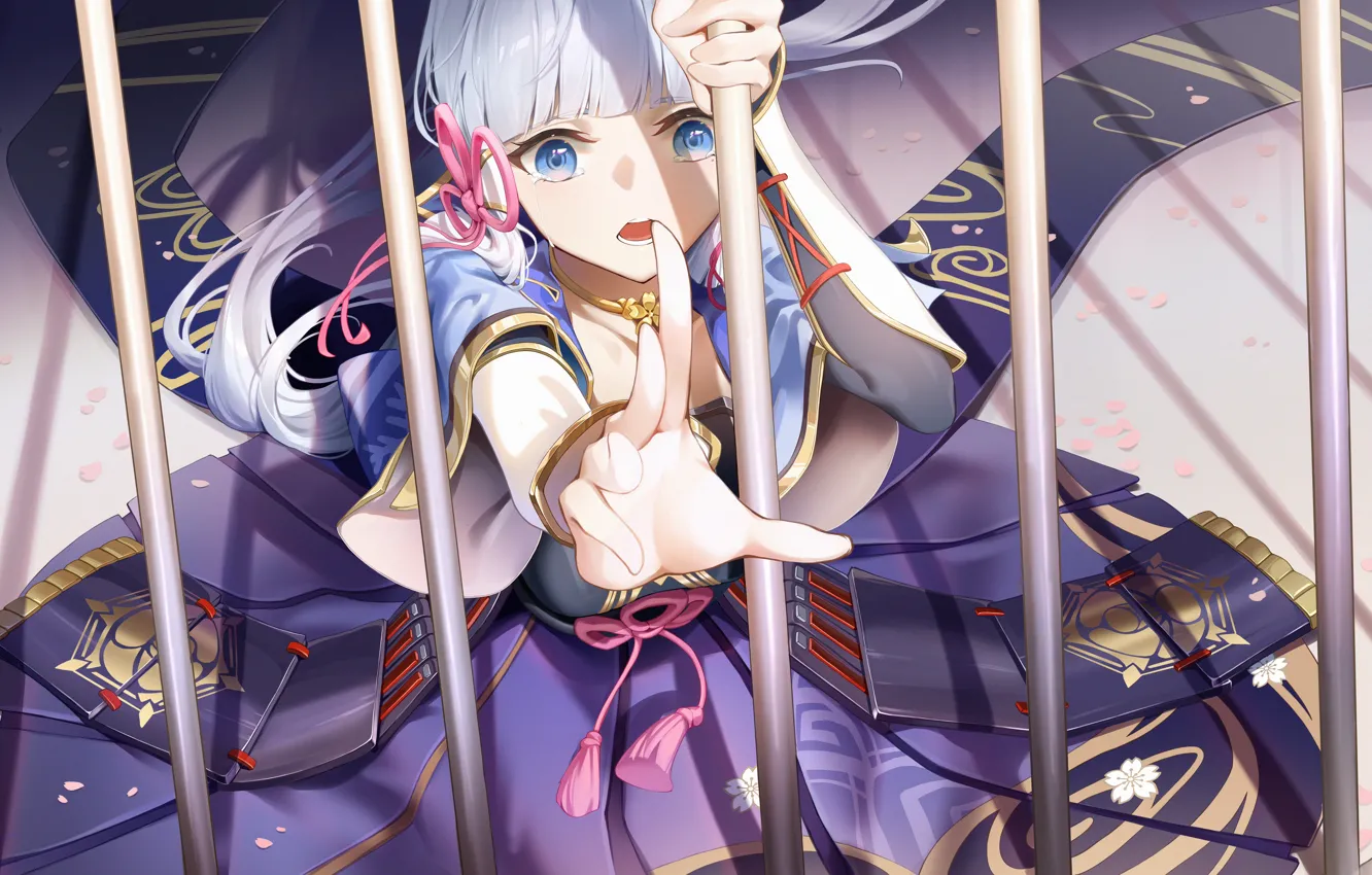 Photo wallpaper girl, grille, Genshin Impact, Kamisato Ayaka