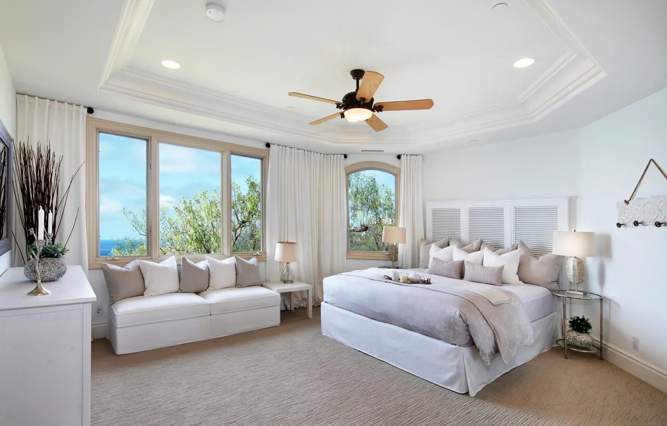 Photo wallpaper design, bed, pillow, window, the hotel, design, interior, luxury