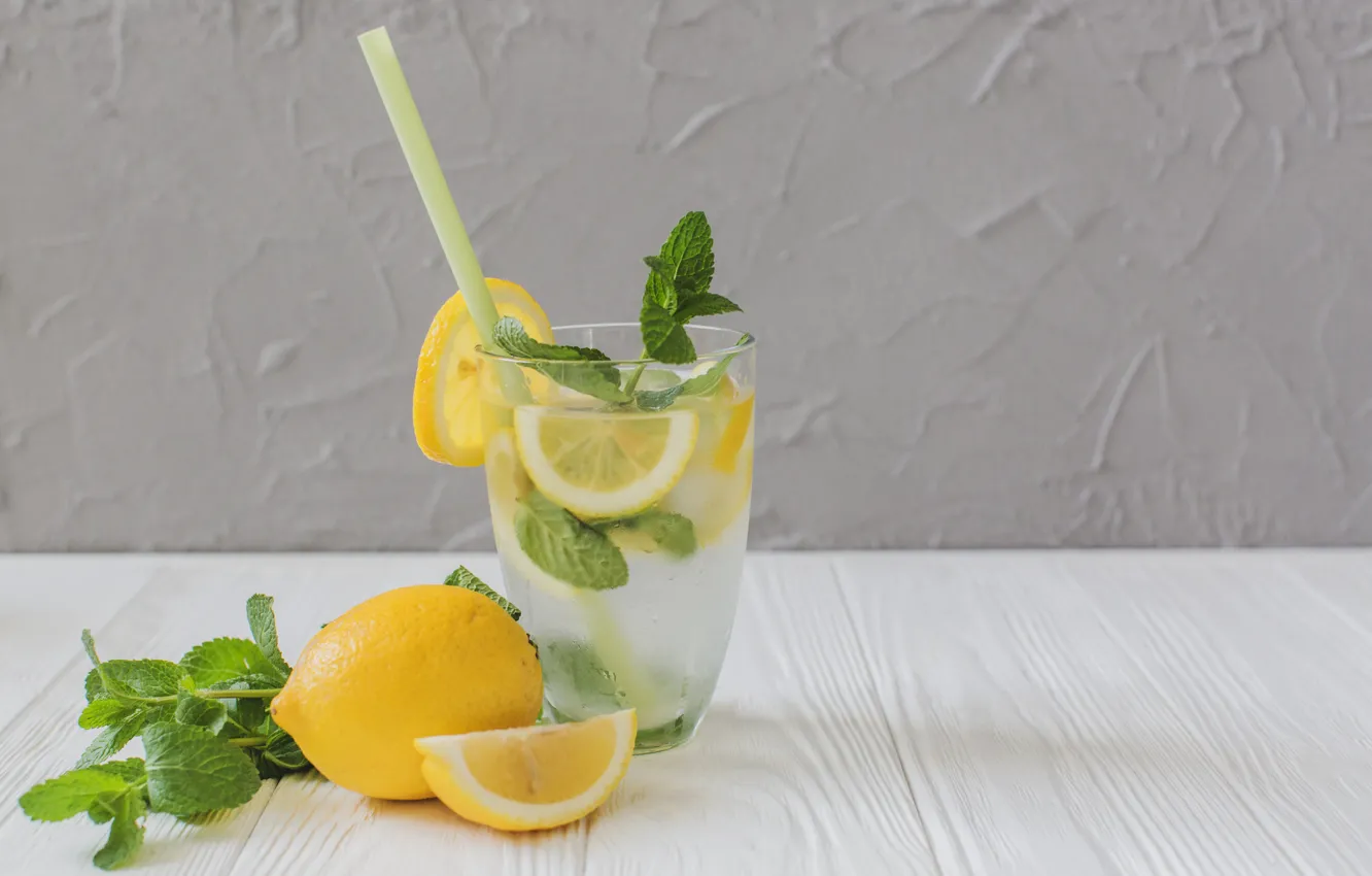 Photo wallpaper lemon, tube, mint, lemonade