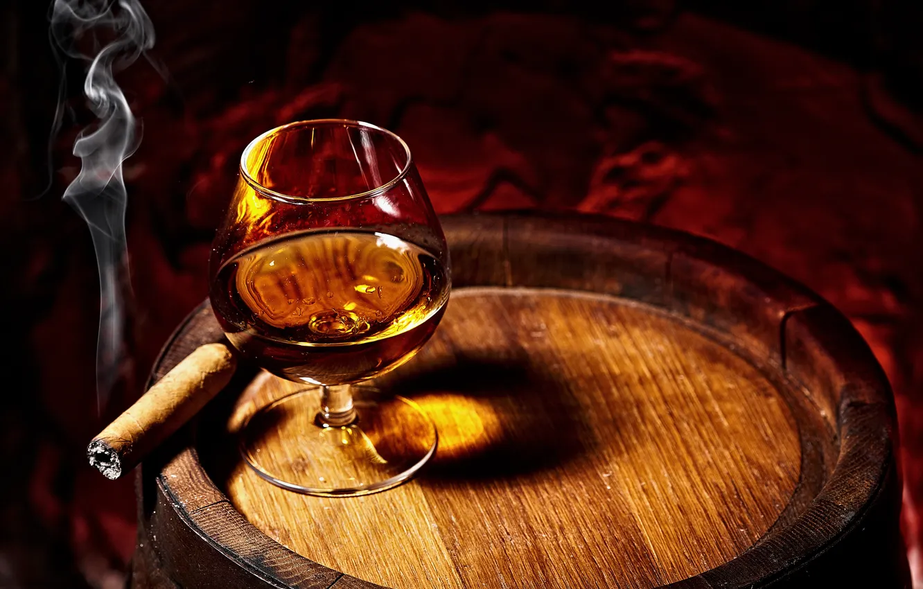 Photo wallpaper mood, drink, cigar, cognac, barrel