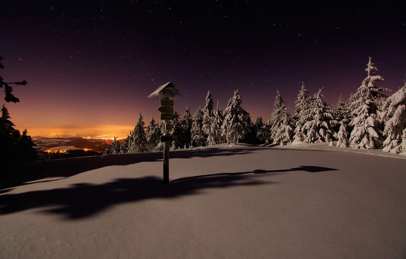 Photo wallpaper winter, snow, night