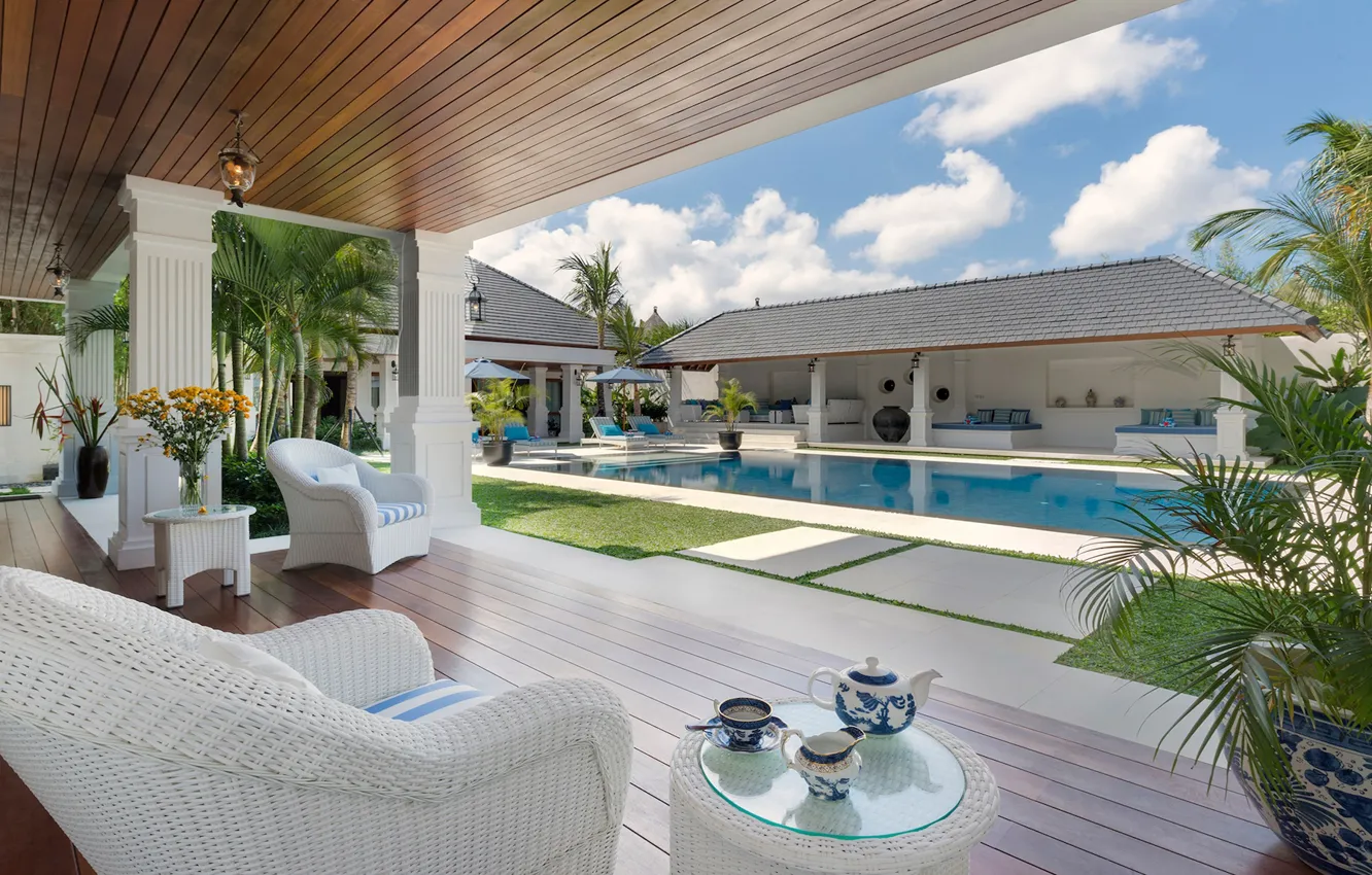 Photo wallpaper Villa, pool, Bali, resort, terrace, Geria Bali Villas, Villa Windu Asri Poolside tea