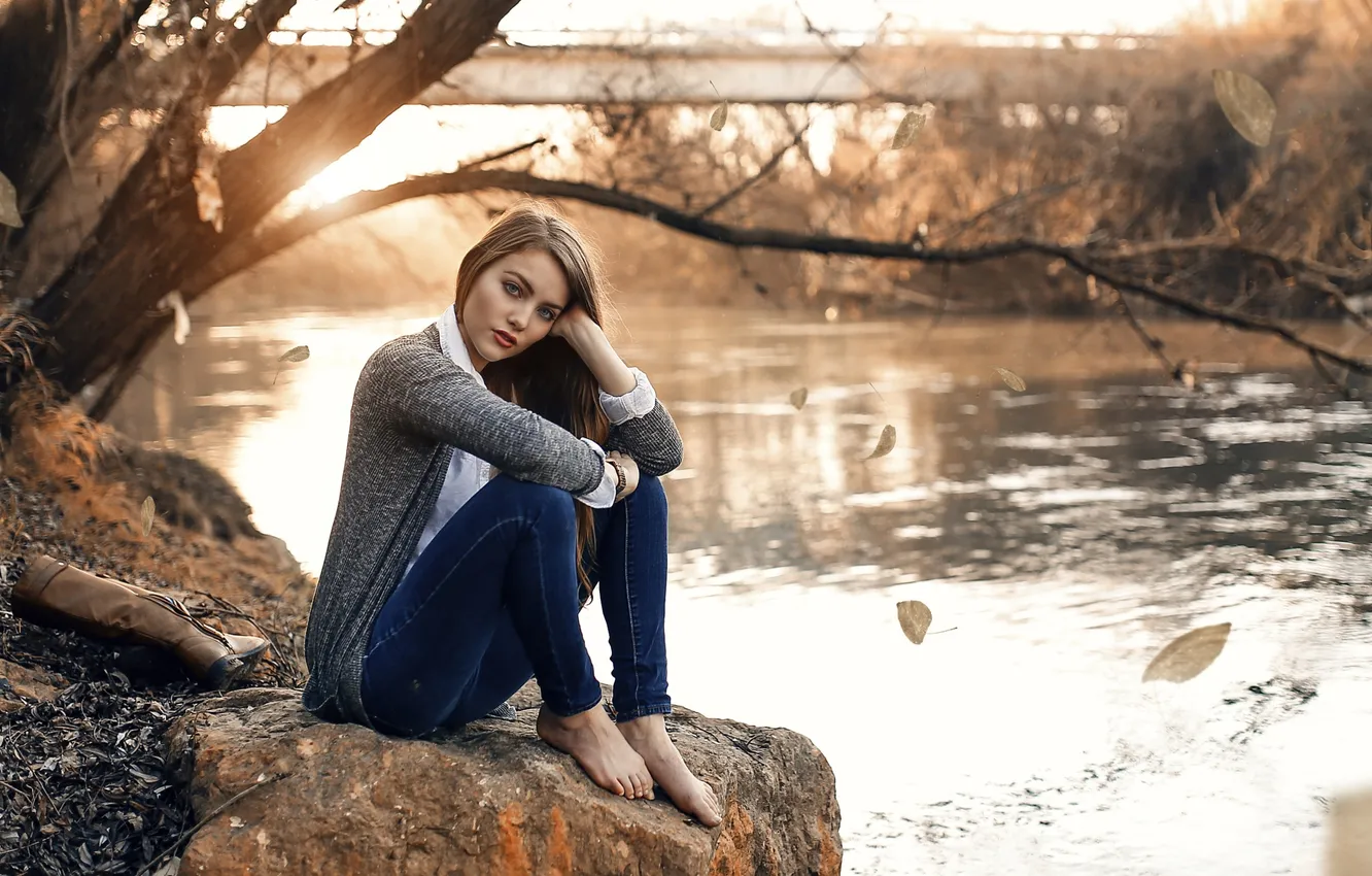 Photo wallpaper girl, white, river, model, beauty, female, April, Alessandro Di Cicco