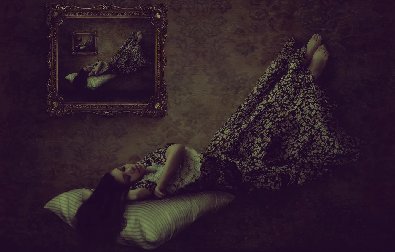 Photo wallpaper girl, dream, sleep, picture, art