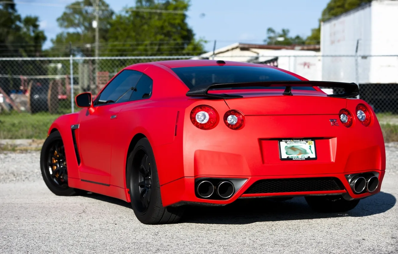 Photo wallpaper red, black, shadow, Matt, GTR, Nissan, Nissan, back