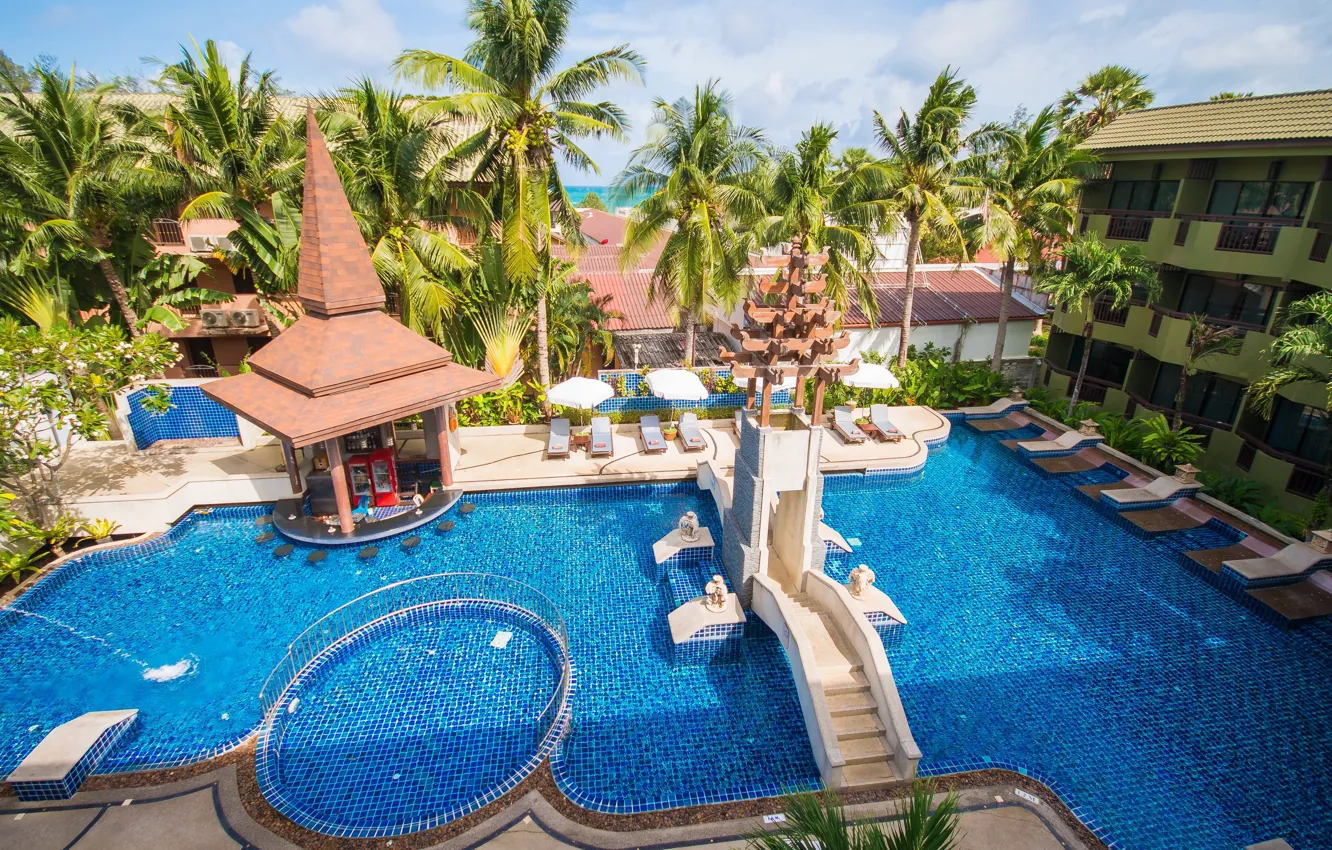 Photo wallpaper palm trees, pool, Thailand, the hotel, Phuket Island View