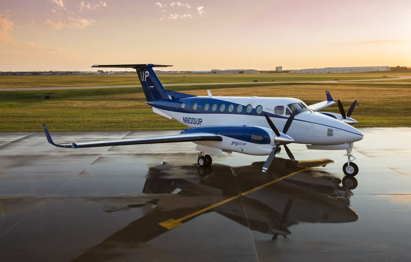 Photo wallpaper the sky, water, sunset, the plane, Beechcraft, 1900D, Beechcraft 1900D