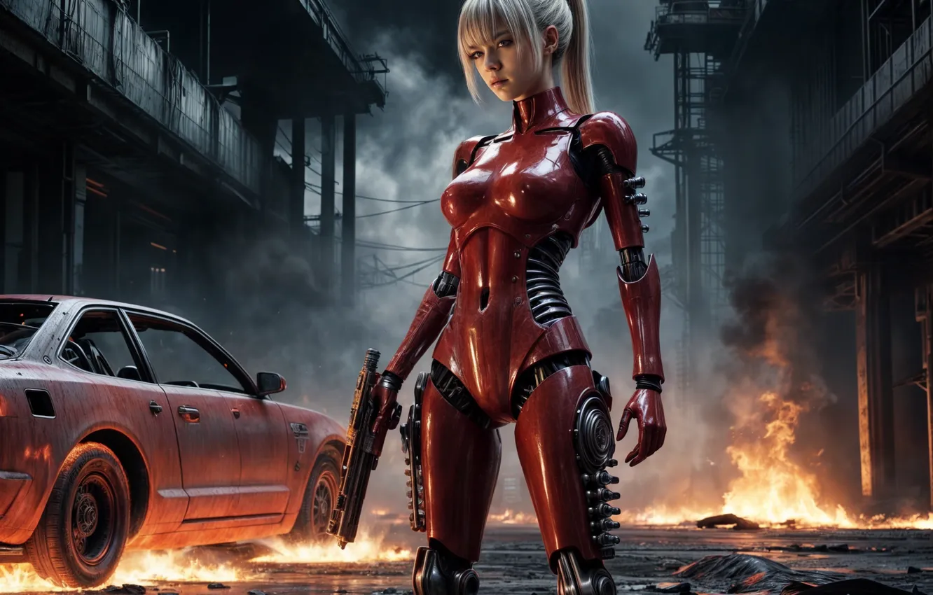 Photo wallpaper girl, Kristanna Loki, Terminator, the image is generated by AI