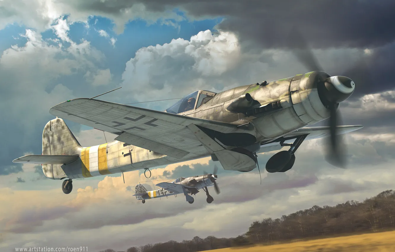 Photo wallpaper fighter-monoplane, Luftwaffe, German single-seater single piston, Antonis (rOEN911) Karidis, long - nosed dora, Focke-Wulf Fw, …
