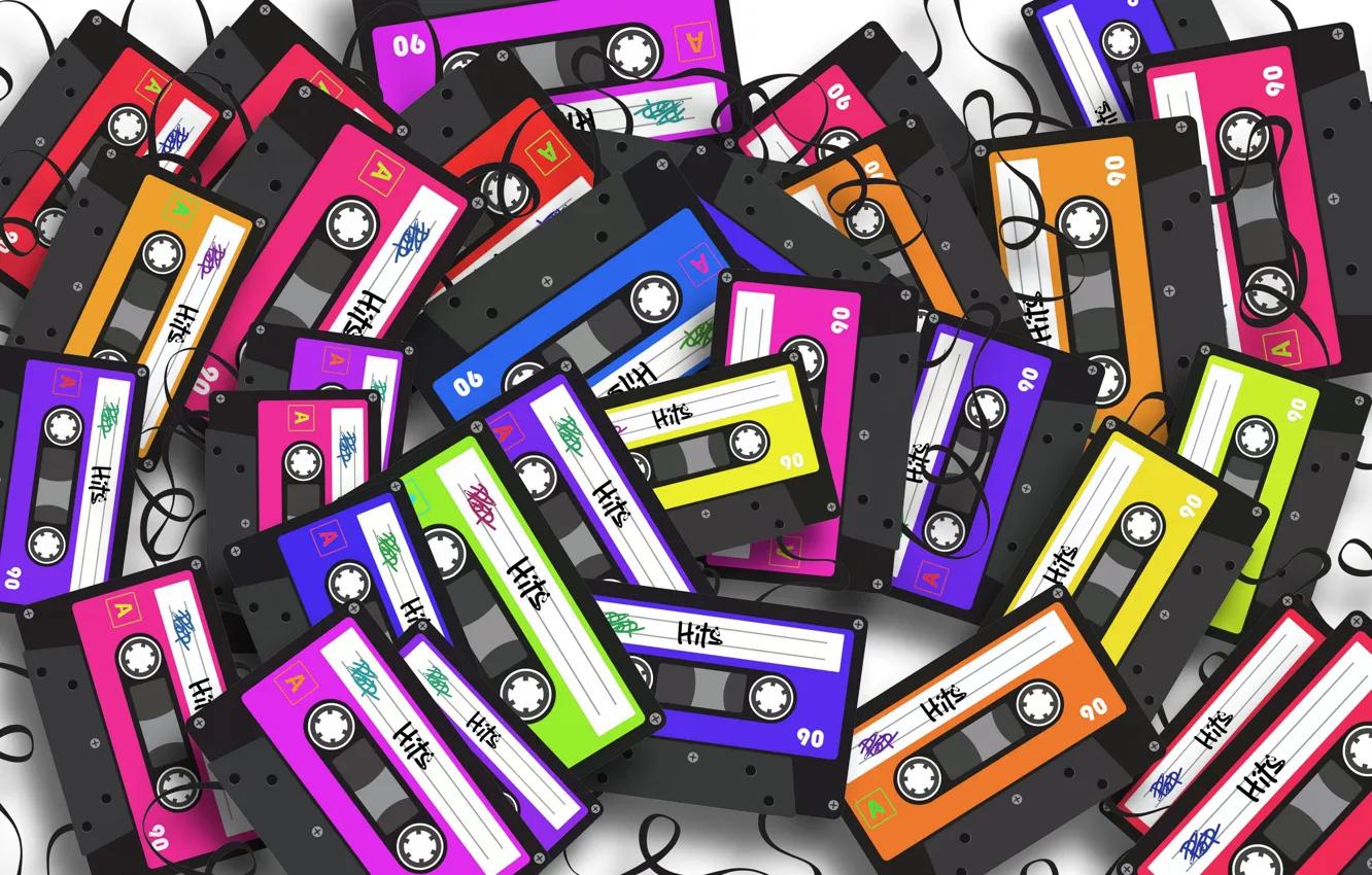 Photo wallpaper film, records, a lot, cassette
