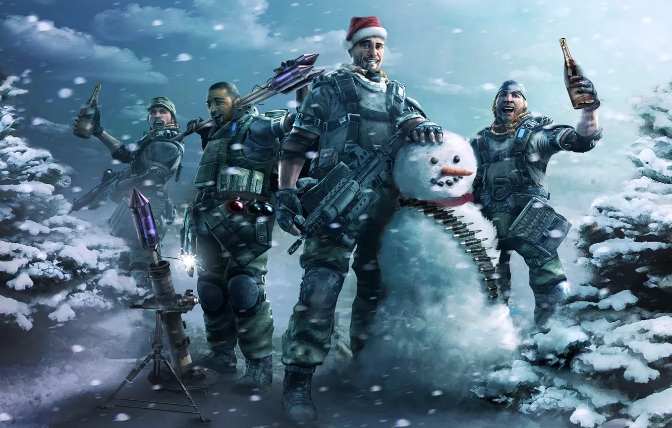 Photo wallpaper winter, joy, man, snowman, killzone 2