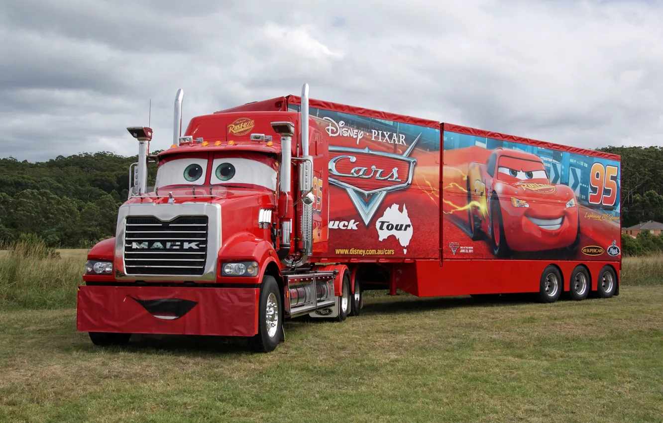 Photo wallpaper red, pixar, truck, cars, truck, mack, trailer, tractor