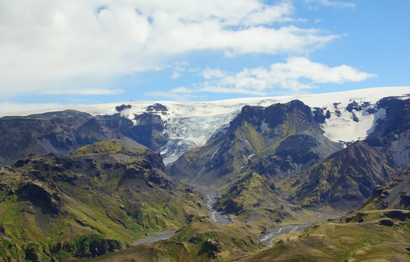 Photo wallpaper mountains, snow, cold