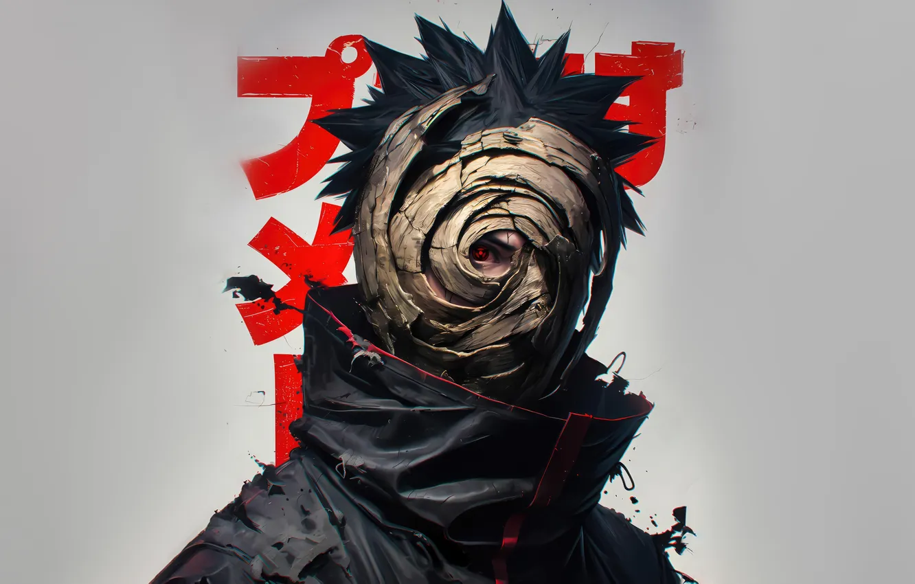 Photo wallpaper mask, characters, grey background, red eye, Akatsuki, Naruto Shippuden, Tobi, Naruto shippuuden